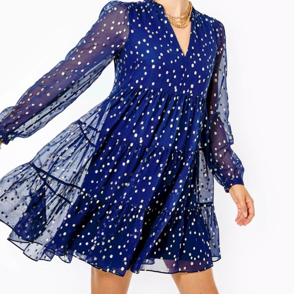 Lilly Pulitzer Sarita silk Dress size 8 gold metallic